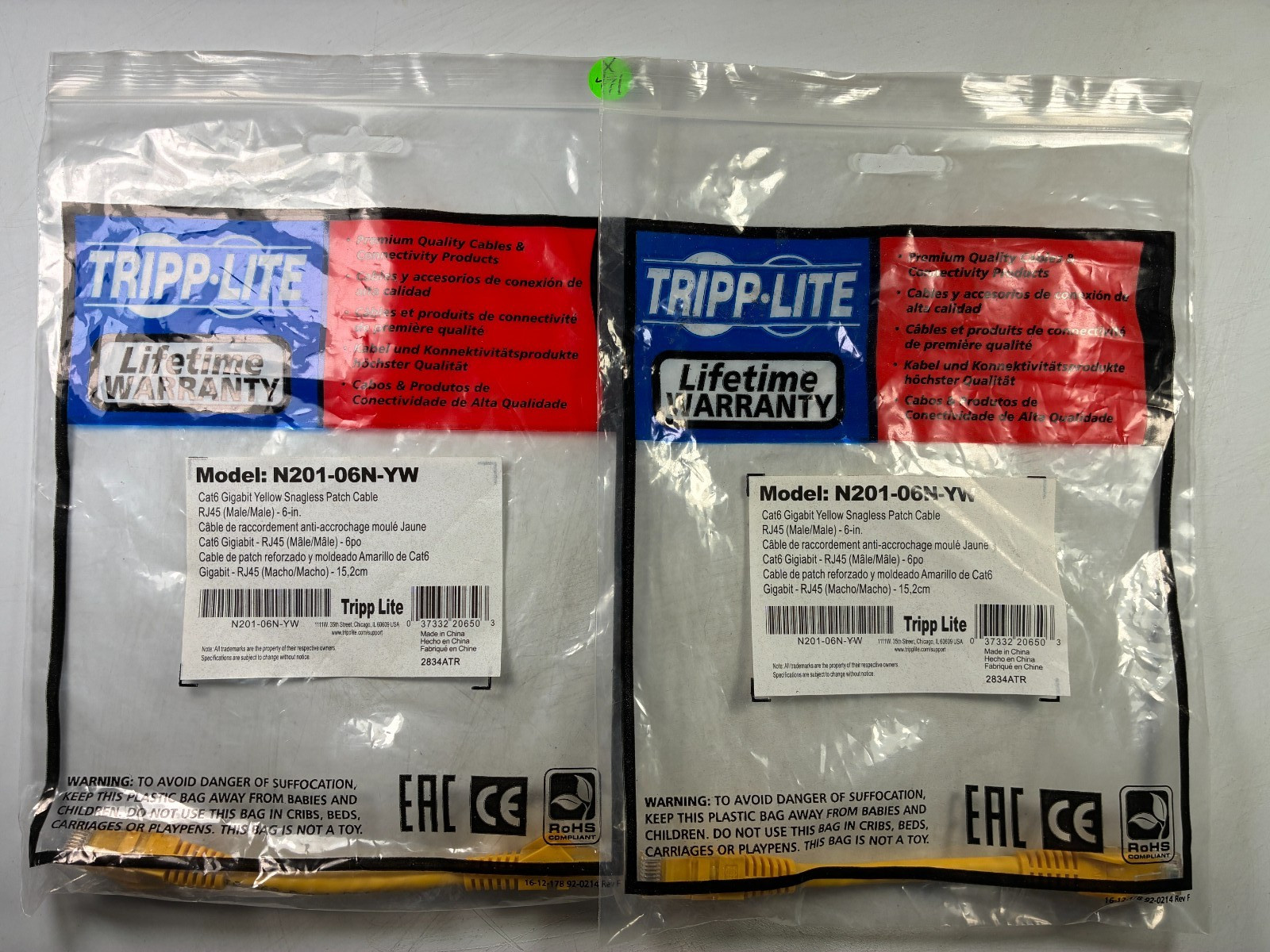 Cat6 Patch Cables (6-Inch) (2-PACK) RJ45 Gigabit 550 Ethernet Molded TRIPP-LITE