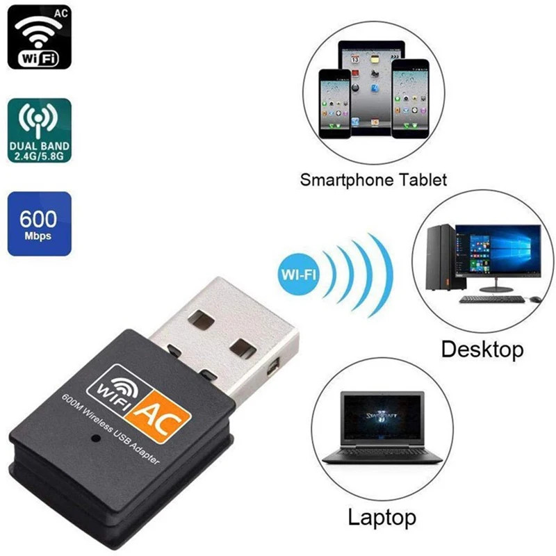 AC600 Mbps Dual Band 2.4/5Ghz Wireless USB Mini WiFi Network Adapter 802.11