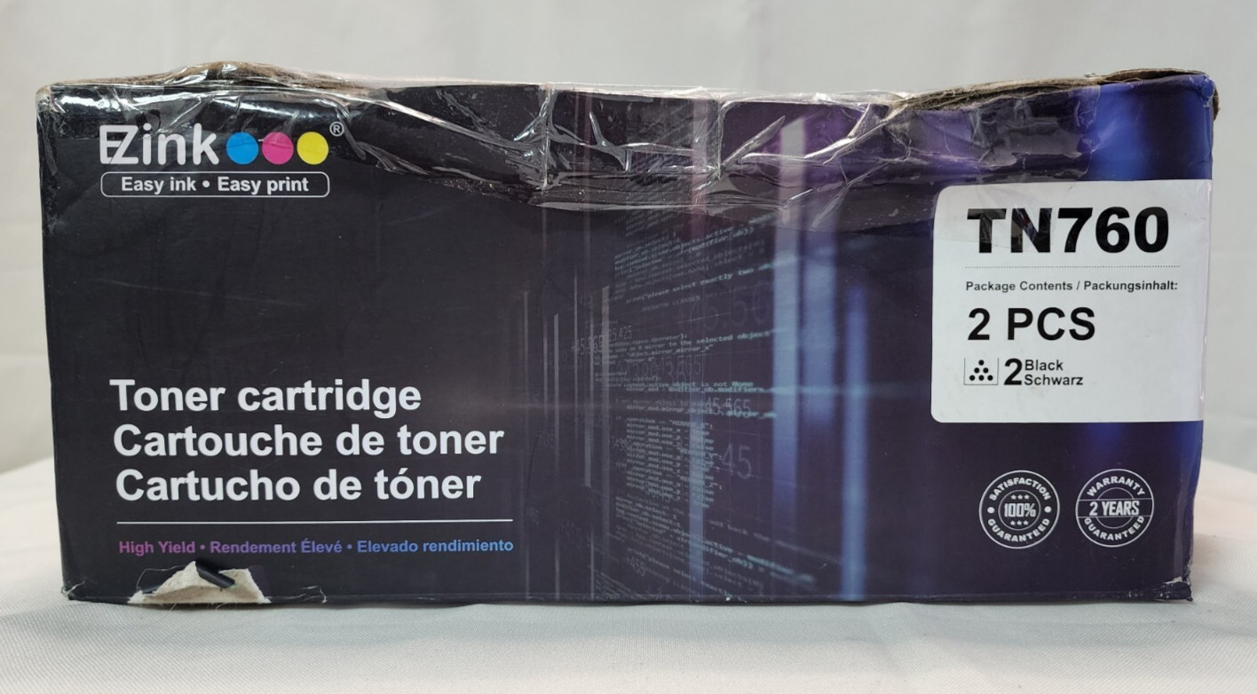 E-Z Ink TN760 Compatible Toner Cartridges Replacement for Brother Black, 2 Pack