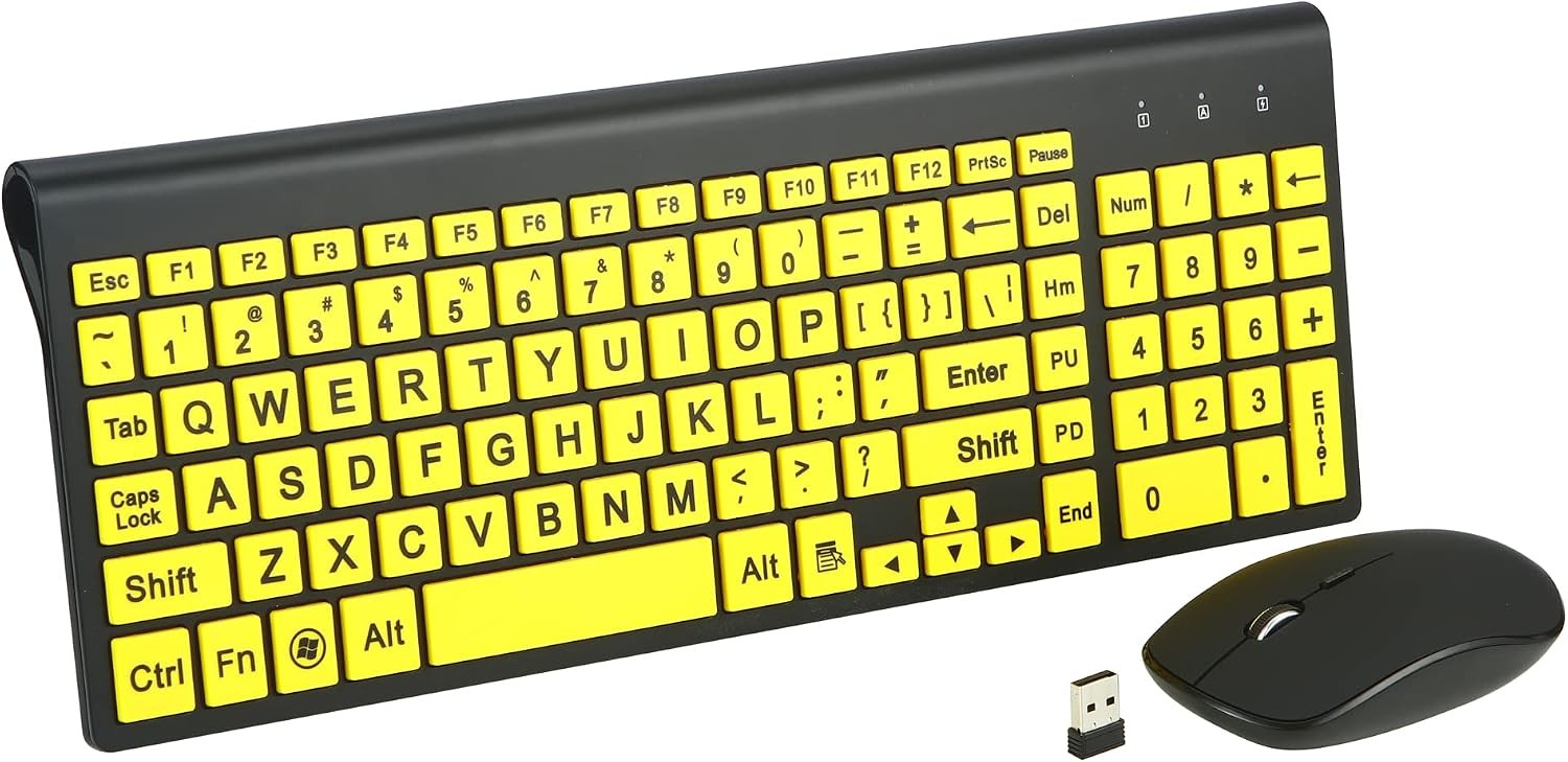 Full Size Large Print 2.4g Wireless Keyboard and Mouse with Oversized Print for
