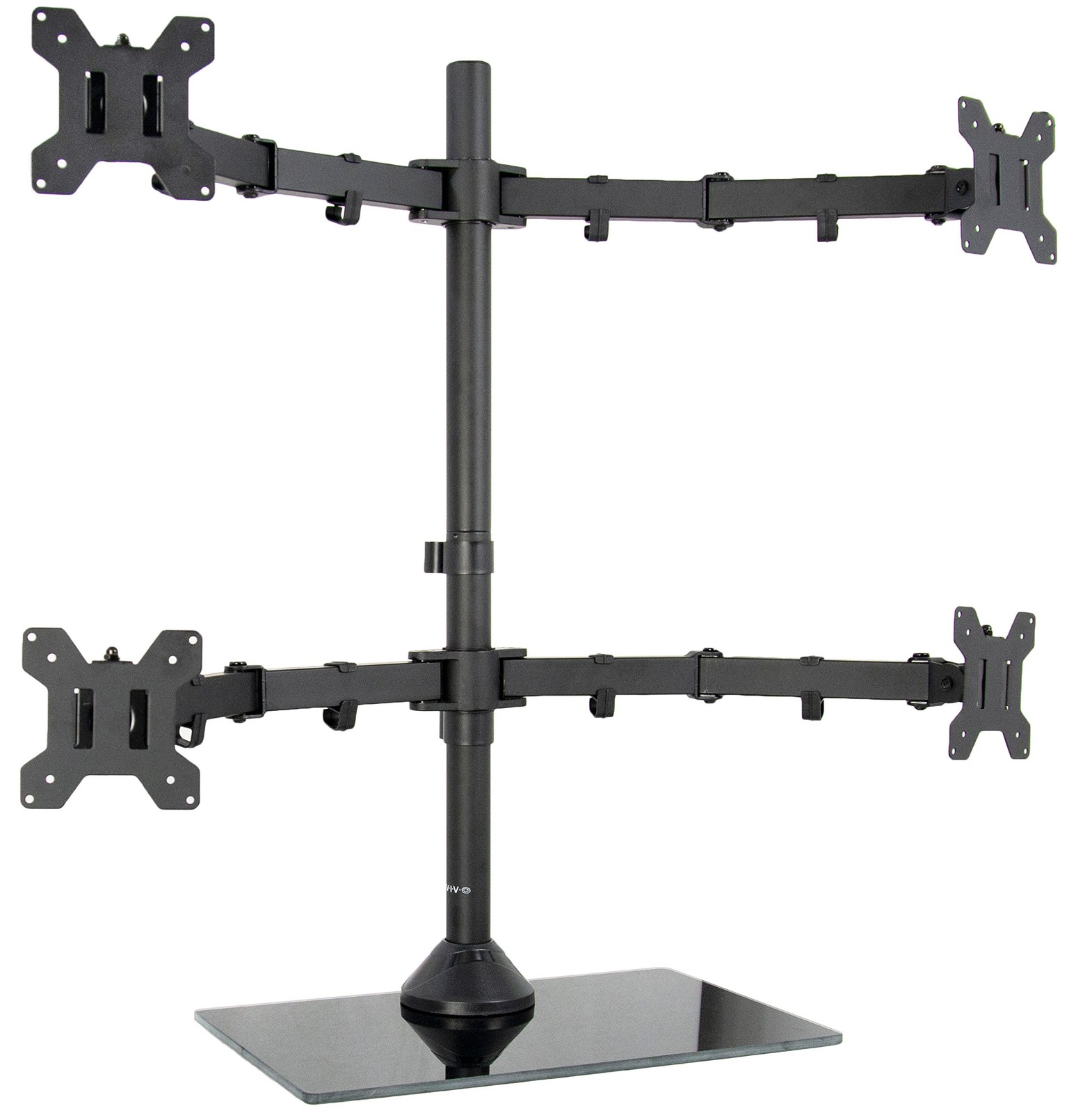 Black Adjustable Quad Monitor Desk Stand Mount, Free Standing Heavy Duty Glas...