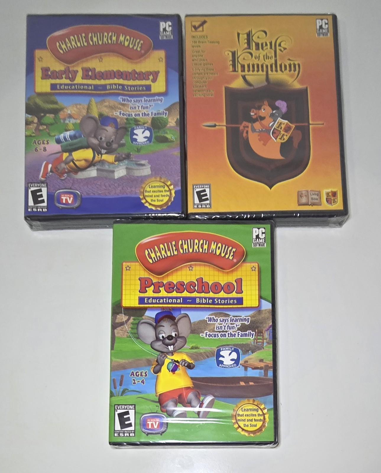 3 Charlie Church Mouse PC CD Games Preschool, Early Elementary & Keys of Kingdom