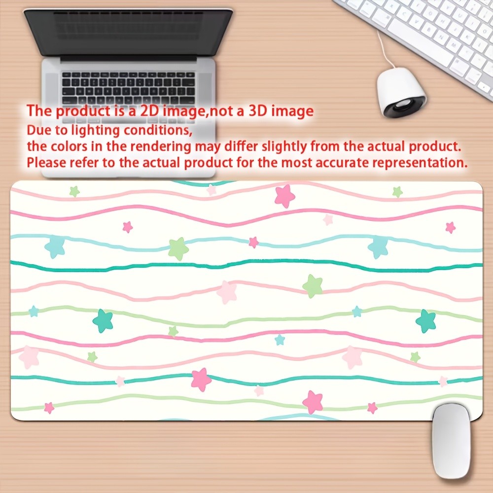 2D Flat Multicolor Wavy Pastel Star Desk Mat Gaming Mouse Pad 1pc - Non-Slip R