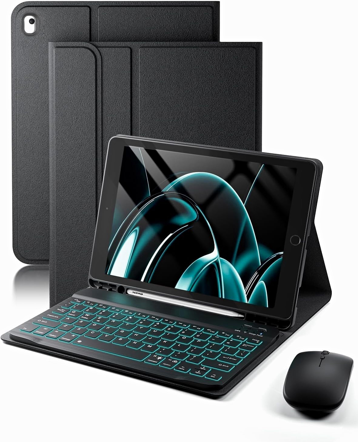 TUNKARMOR Apple iPad Black Keyboard Folio Case Cover w/ Mouse