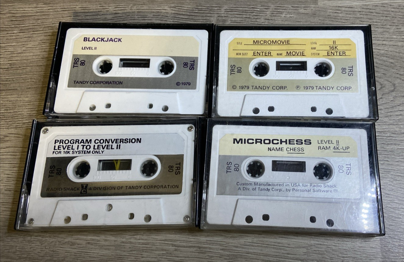 Vintage TRS-80 Model I Software Cassette Lot Microchess Micromovie Tandy 1979