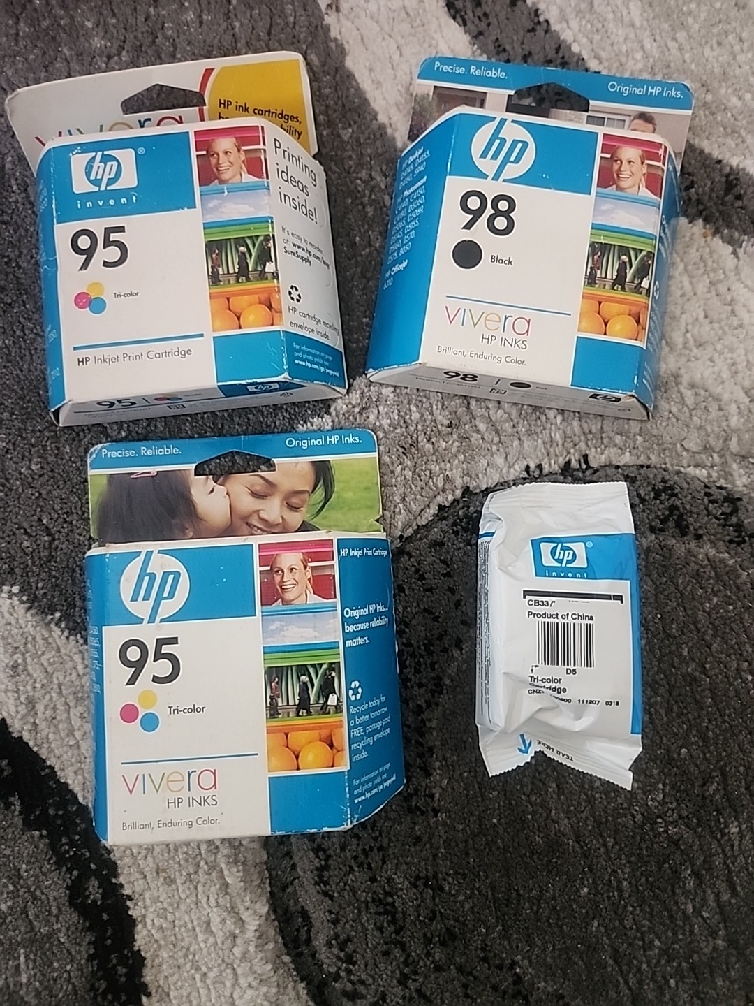 Genuine HP 95 Tri-Color & 98 Black Ink Cartridges New & Sealed Expired