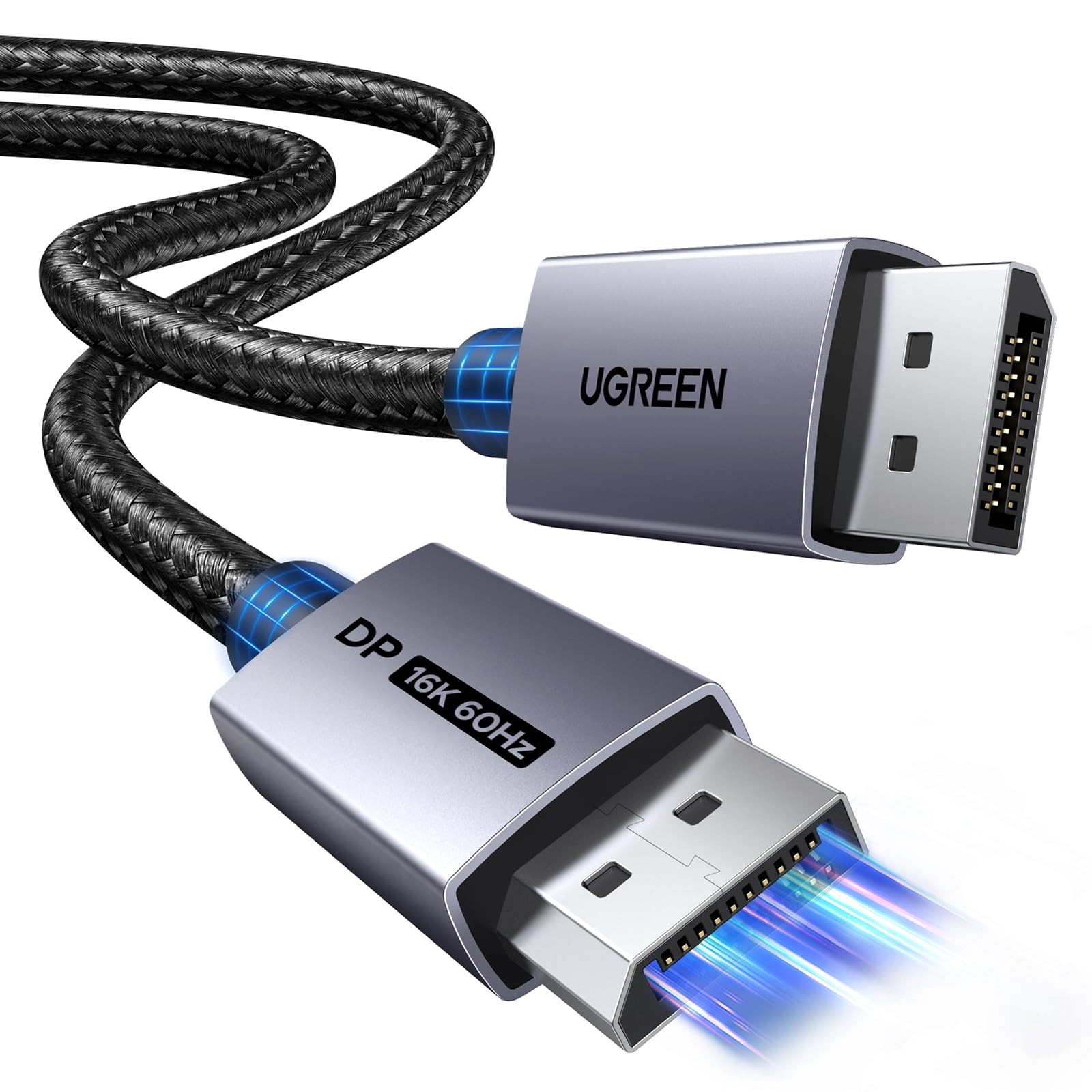 UGREEN 16K@60Hz 80Gbps DisplayPort Cable 2.1 DP Cord 8K@240Hz 6.6FT, Grey