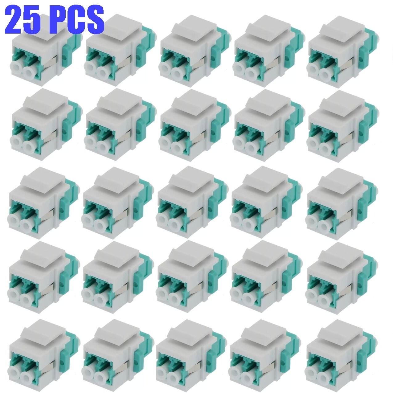 25 LC/UPC OM3 Keystone Jack Duplex Multi Mode Fiber Optical Insert Coupler Aqua