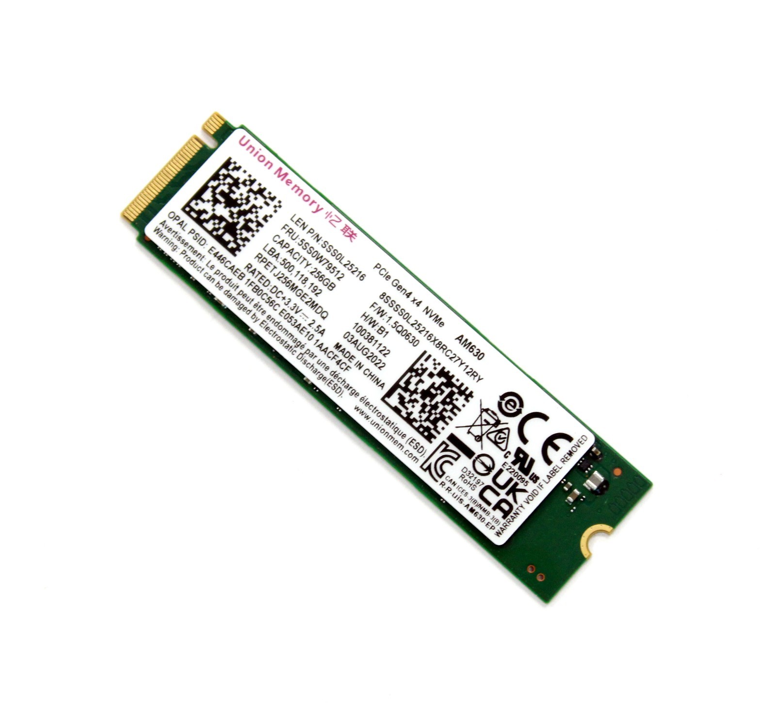 Union Memory AM630 256GB M.2 NVMe PCIe Gen4 x4 OPAL Internal SSD 5SS0W79512
