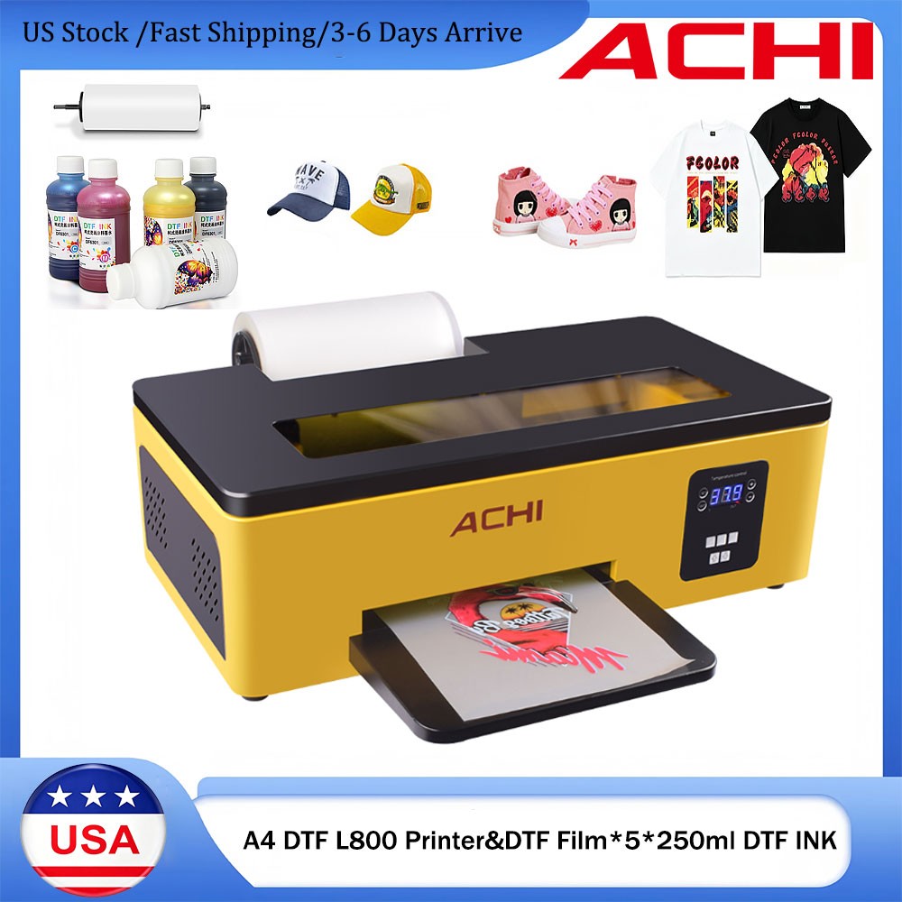 ACHI A4 DTF Epson L800 Printer Flatbed Inkjet T-Shirt DIY Printing & 250ML Ink
