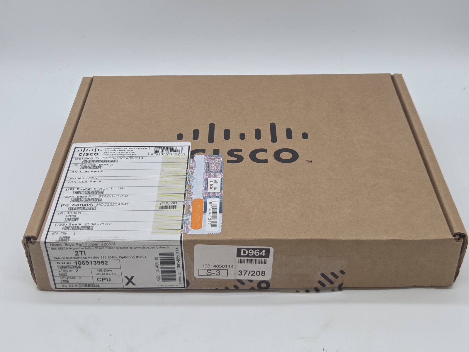 NEW Cisco STACK-T1-1M Type 1 StackWise 1 Meter Stacking Cable - 800-40404-01