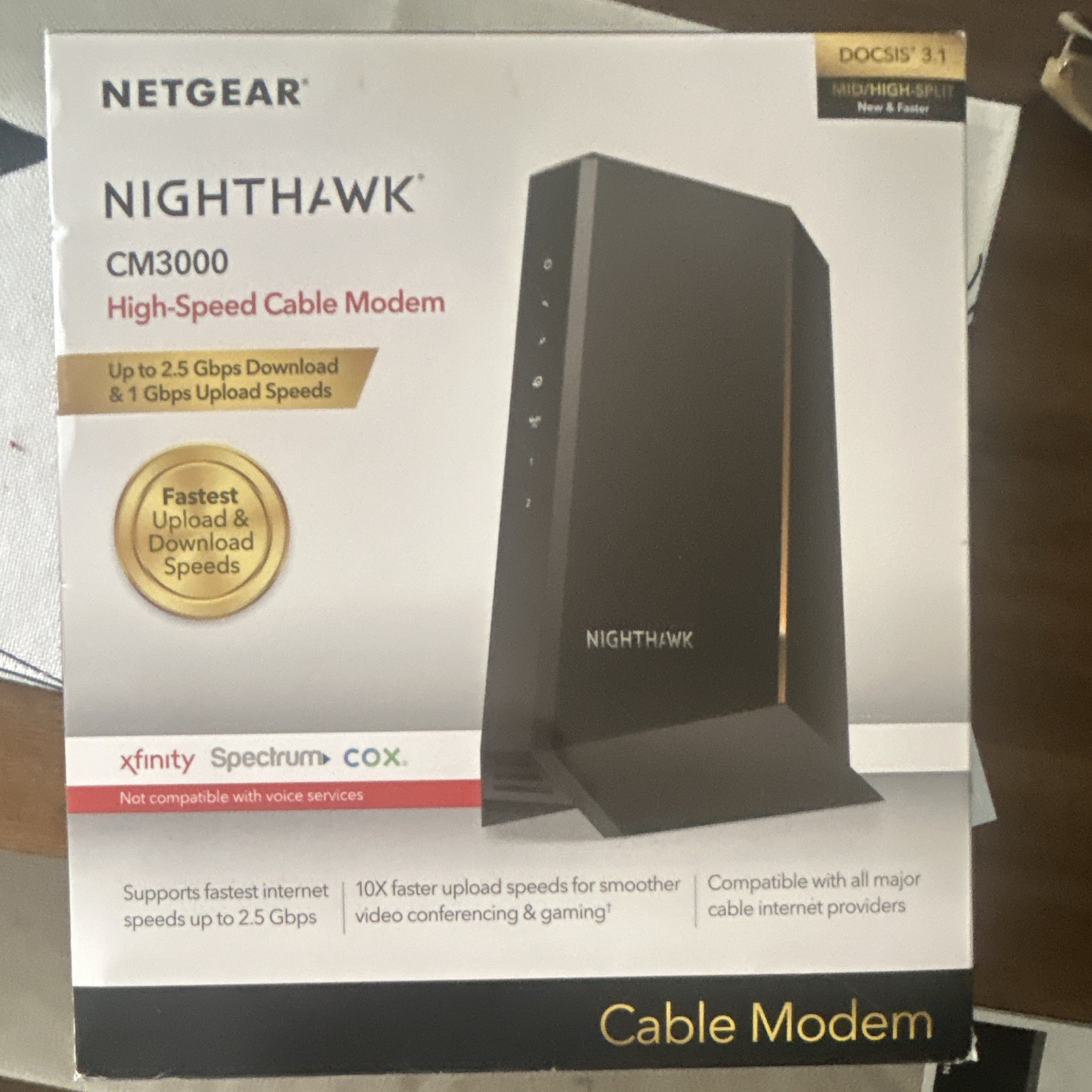 NETGEAR Nighthawk CM3000 Cable Modem DOCSIS 3.1 2.5 Gbps Max Black