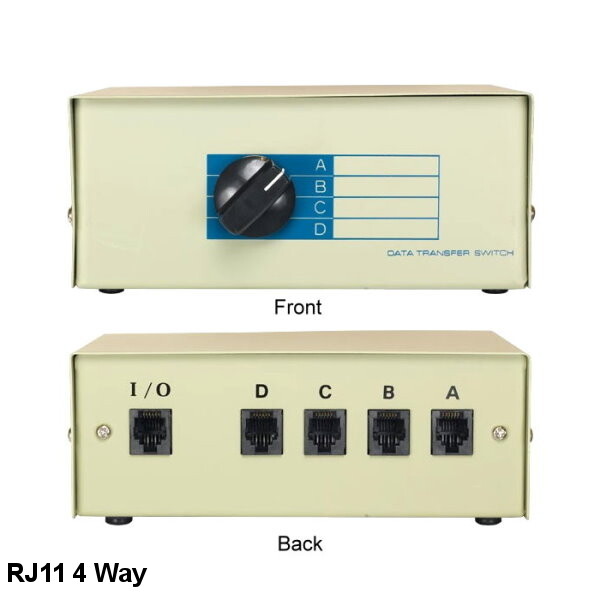 KNTK 4-Way RJ11 Data Transfer Switch Box Rotary for Phone Jack RJ-11 Fax Modem