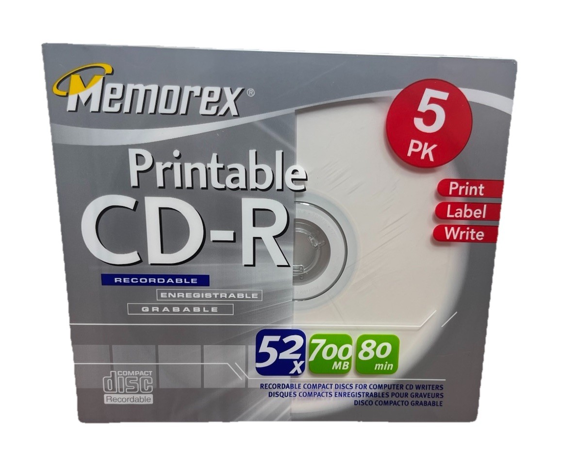 Memorex Printable Blank CD-R 5 Pack 52x 700MB 80min Music Memories Sealed New