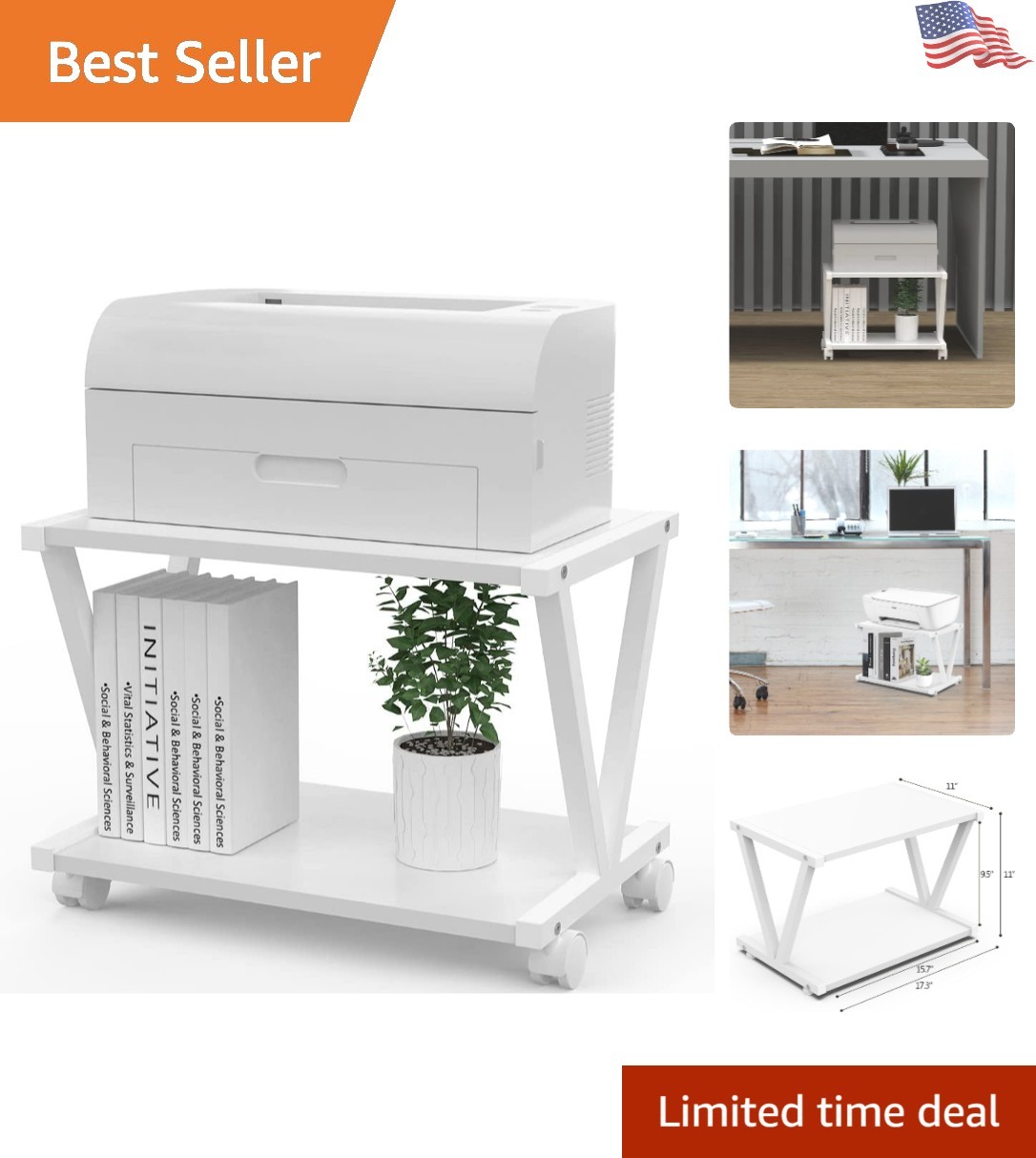 Rustic 2-Tier Wood Printer Stand - Stylish Organizer for Home Office Decor