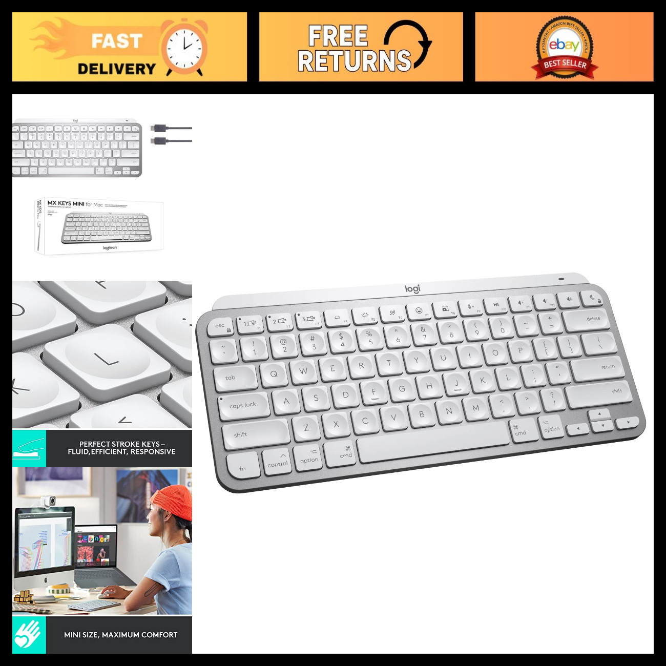 Wireless Minimalist Keyboard for Mac - MX Keys Mini, Pale Grey, Compact Design