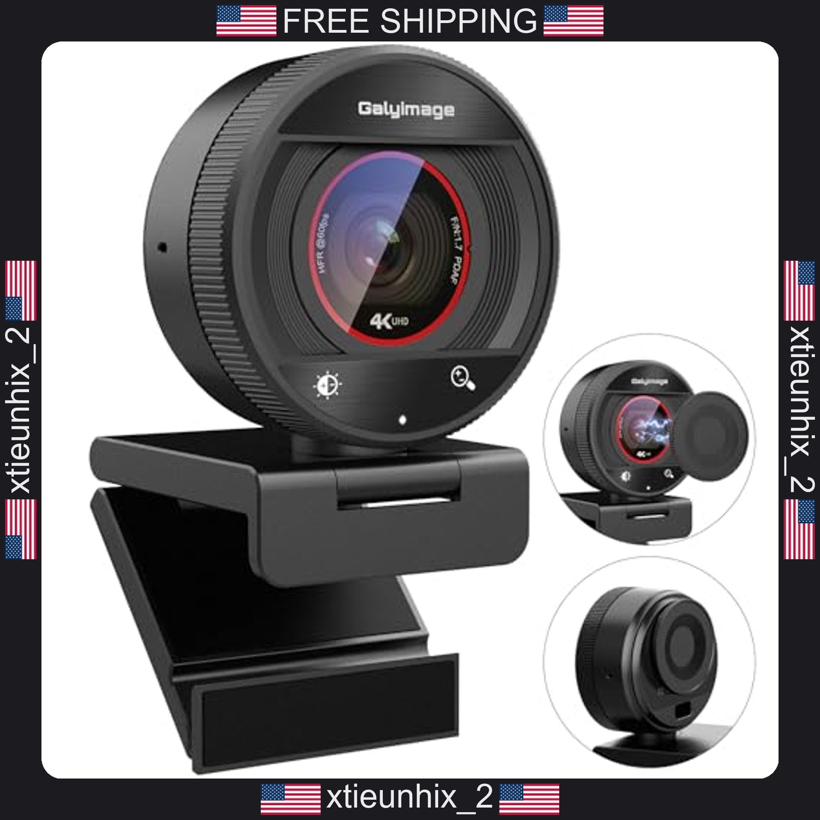 4K Webcam for PC with Auto-Focus, Microphone, Wide-Angle Lens