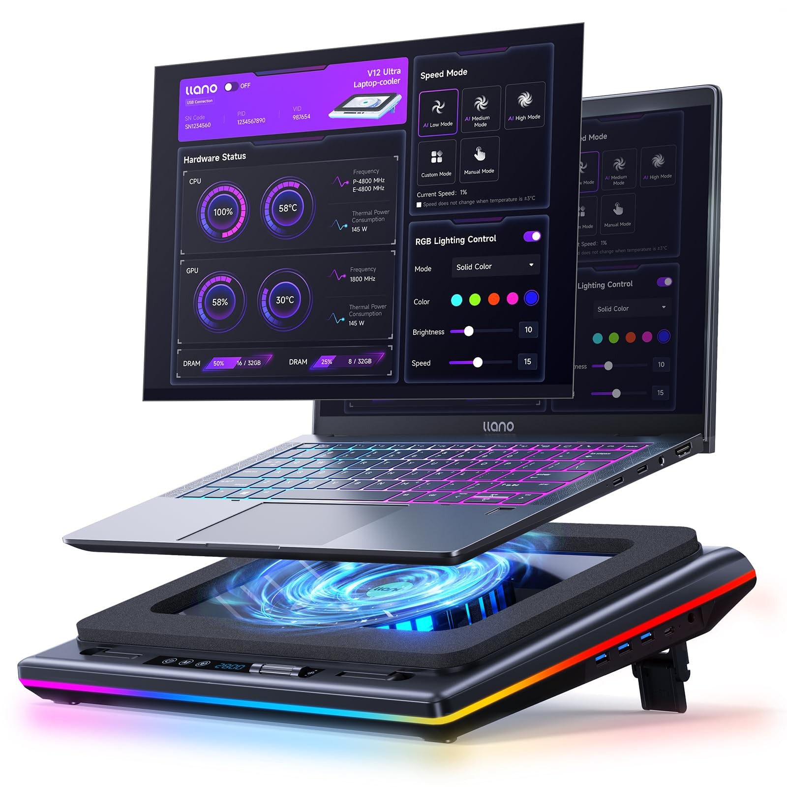 V12 Ultra Laptop Cooling Pad with Smart Software Control, RGB Gaming Laptop Fan