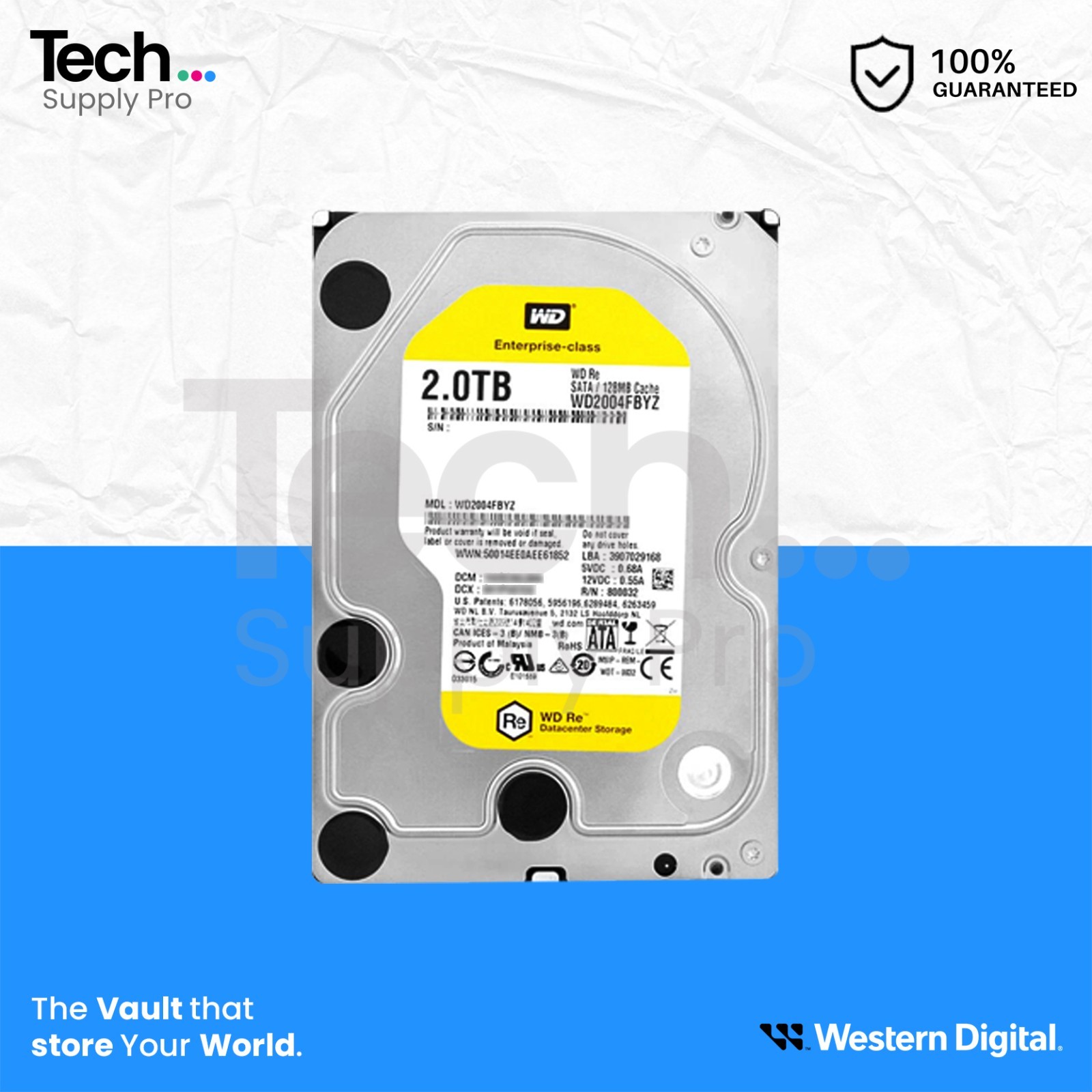 WD2004FBYZ Western Digital Re 2TB SATA  7.2K RPM 128MB 6GB/s 3.5" Hard Drive