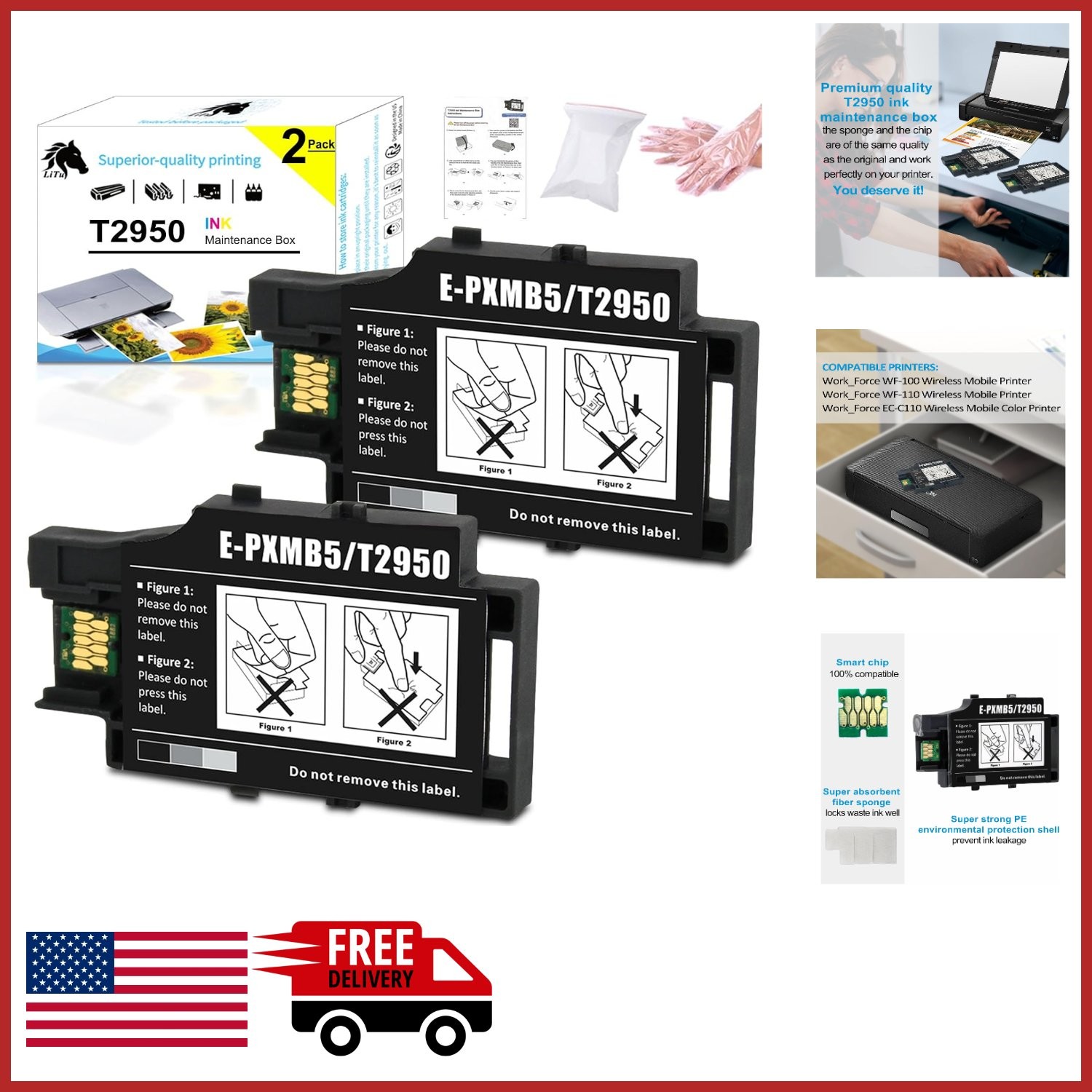 2-Pack T2950 Maintenance Box for WF-100 WF-110 EC-C110 Inkjet Printers