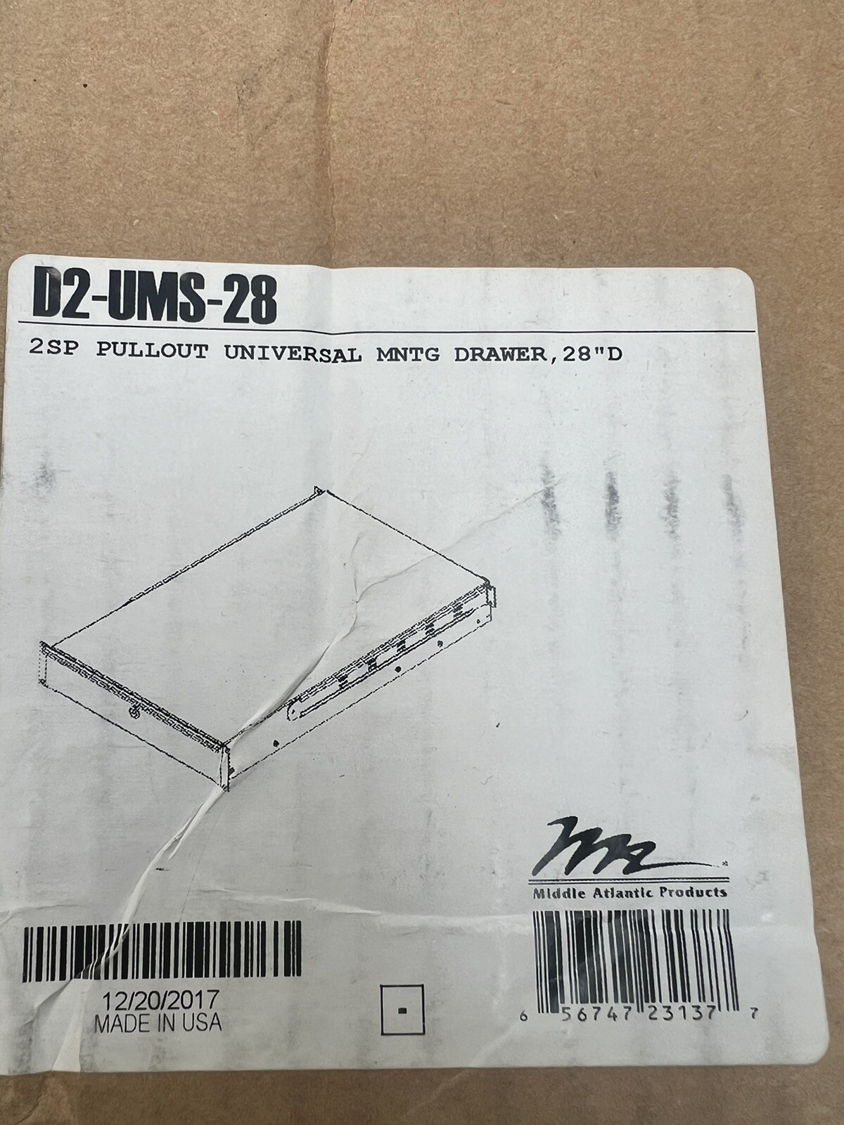 Middle Atlantic D2-UMS-28, 2 U sliding drawer 