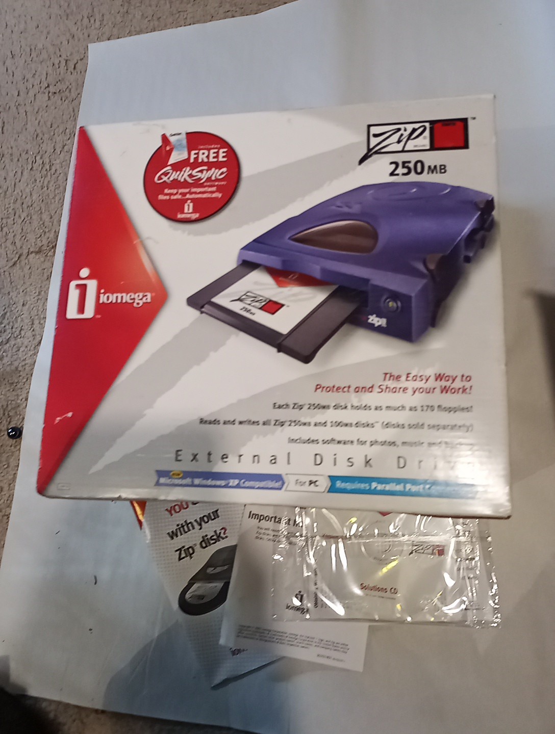 Iomega 250MB External Parallel Port ZIP Drive Blue w/Cables Untested 