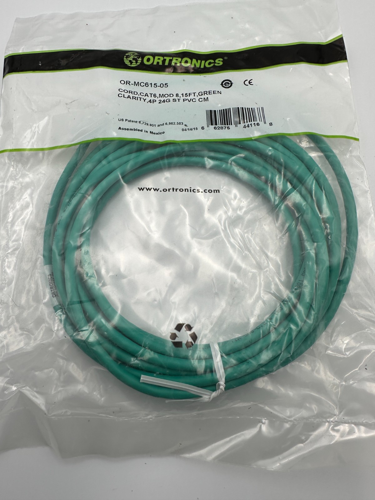 Ortronics OR-MC615-05 Patch Cords 15ft Cat6 MOD 8 Green (22 count)