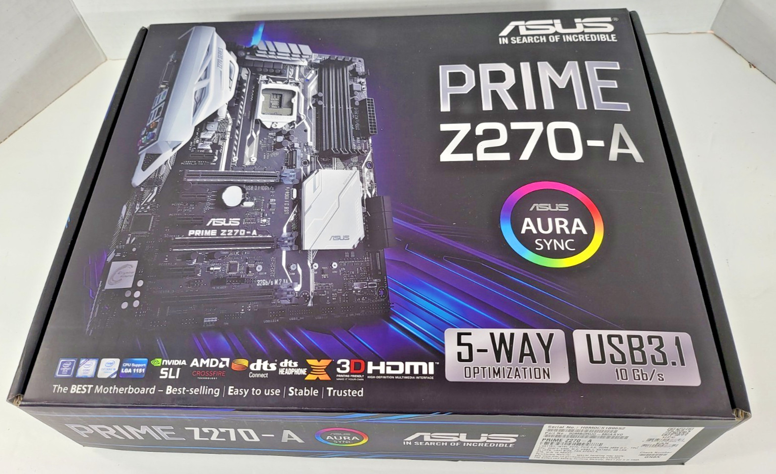 ASUS PRIME Z270-A Intel LGA1151 Motherboard w/ G3900, CPU, 4GB Memory, IO Shield