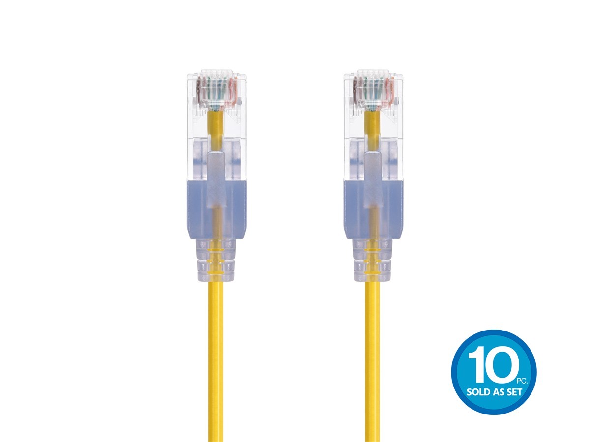 SlimRun Cat6A Ethernet Patch Cable Network RJ45 UTP 10G 30AWG 7ft Yellow 10pk