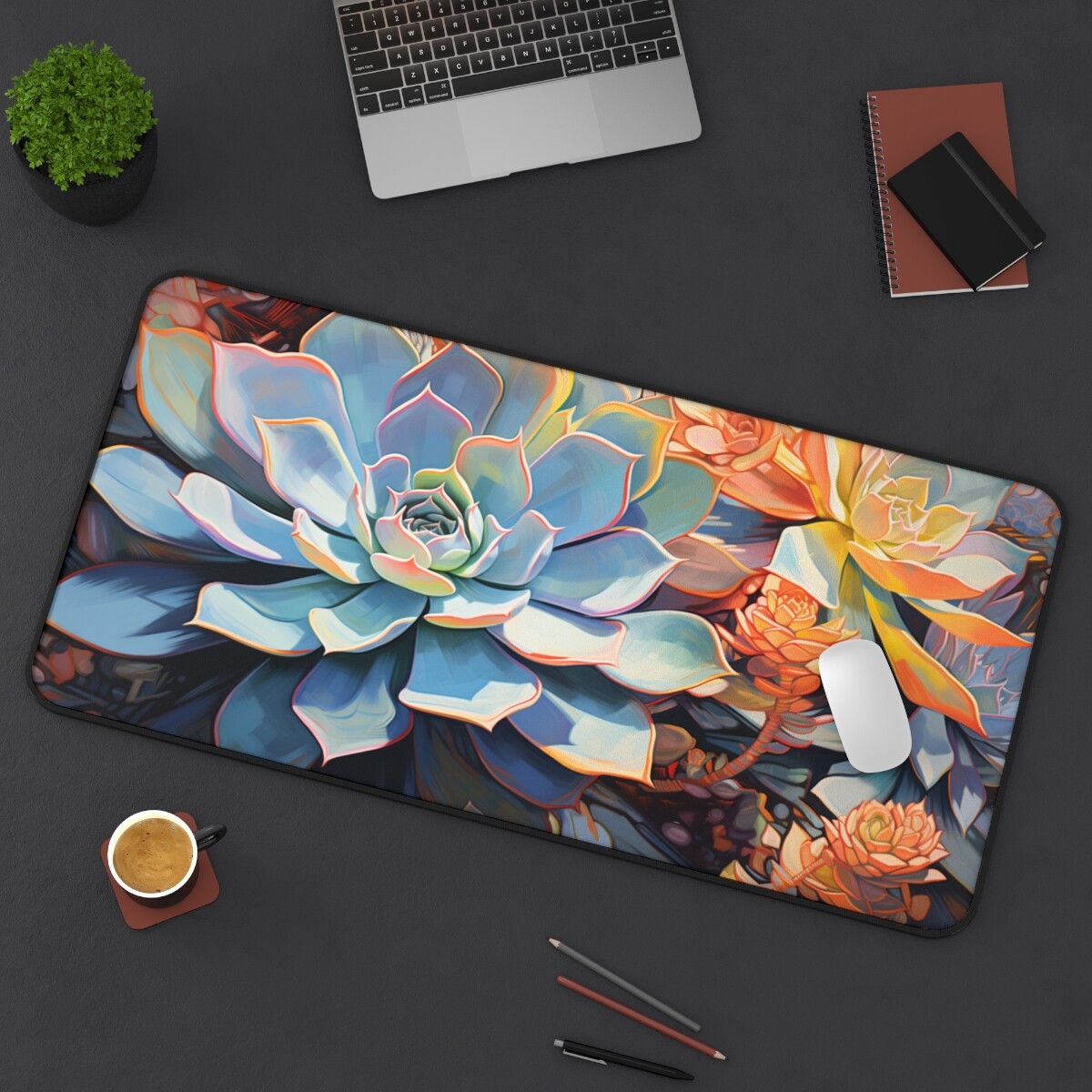 XL Succulent Desk Mat, Abstract, Impressionist Style