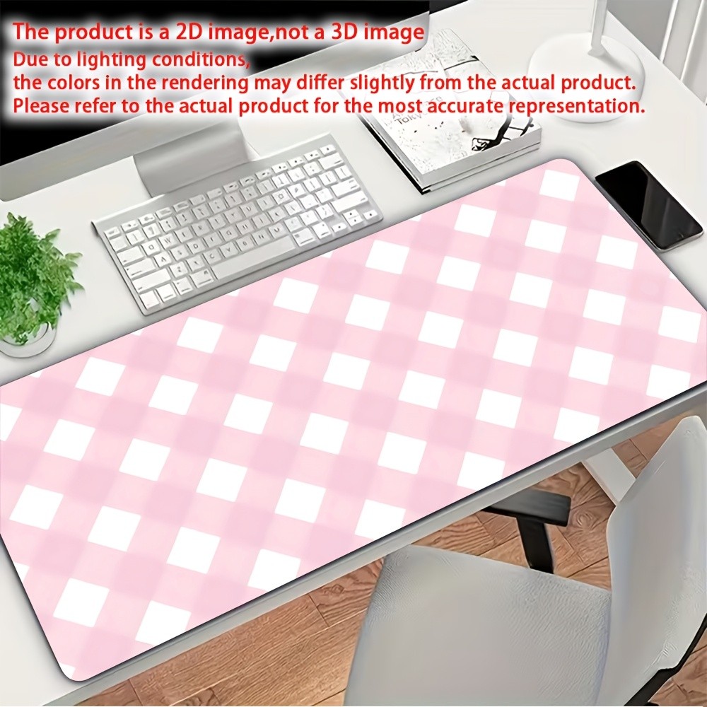 1pc Soft Pink Non-Slip Gaming Desk Mat & Mouse Pad with Soft Pink Diamond Grid