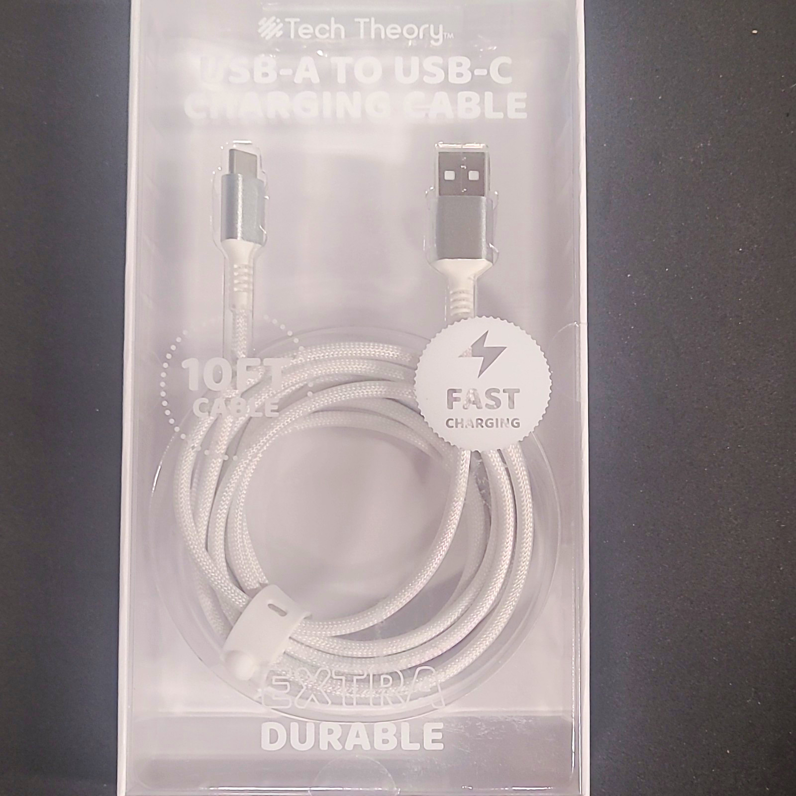 Tech Theory USB-A to USB-C Cable 10ft Fast Charging Extra Durable White