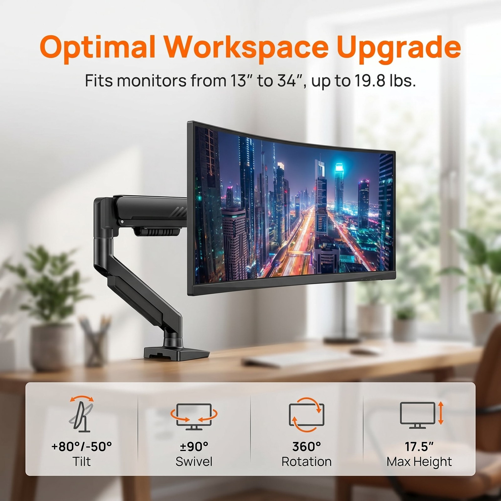 ErGear Single Monitor Arm 13-34 Inch Fully Adjustable VESA Desk Mount
