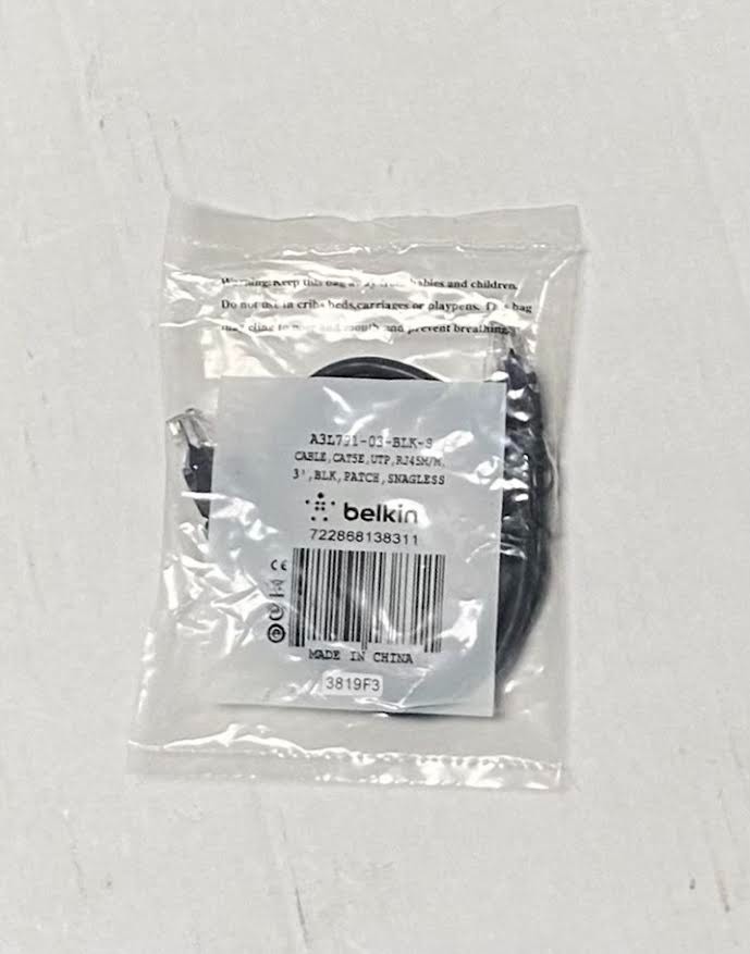 Belkin CAT5e Snagless Patch Cable RJ45 3 ft. Black A3L791-03-BLK-S