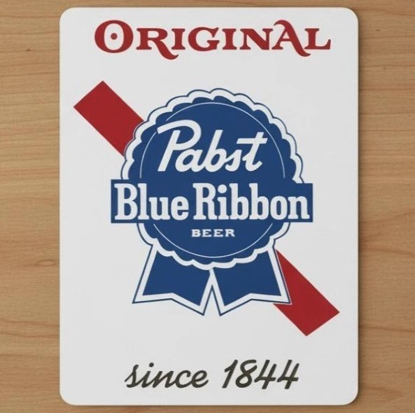 Pabst Blue Ribbon Beer 9.5 x 8 Mouse Pad With Rubber Backing Made In USA