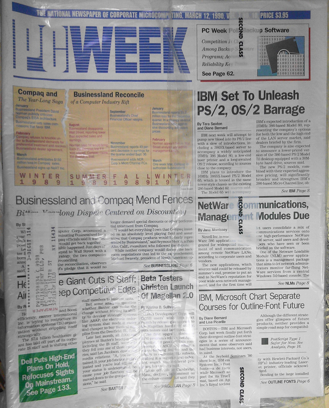 PC Week, March 12, 1990. New, sealed. IBM set to unleash PS/2, OS/2 barrage, etc