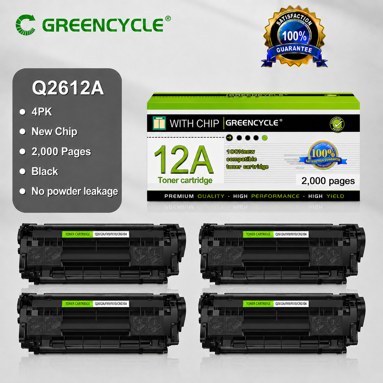 4 PACK Q2612A Toner Compatible with HP 12A LaserJet 1012 1010 1018 1020 3030 lo
