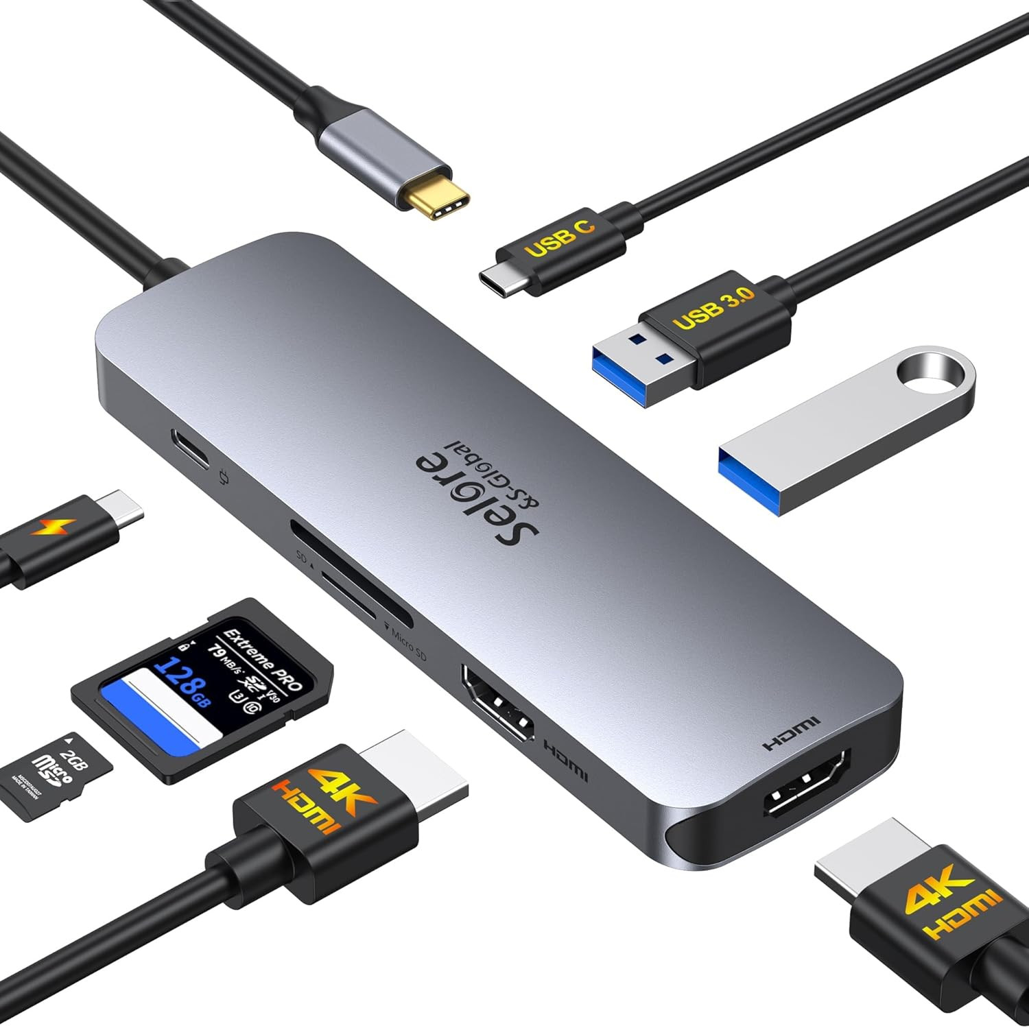 Selore USB C Docking Station Dual Monitor Adapter, USB C to Dual HDMI for Laptop