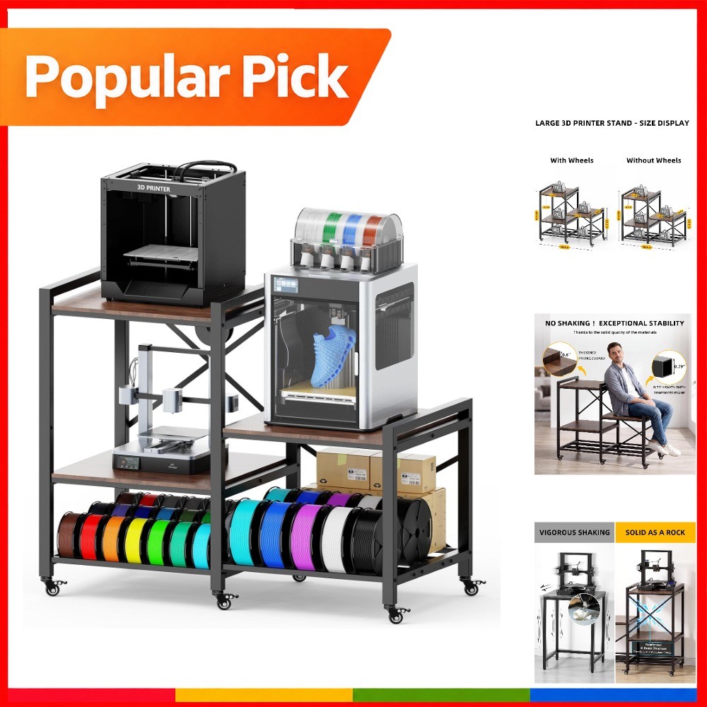 Heavy-Duty 3D Printer Stand with Filament Storage 3-Tier Table Heavy-Duty