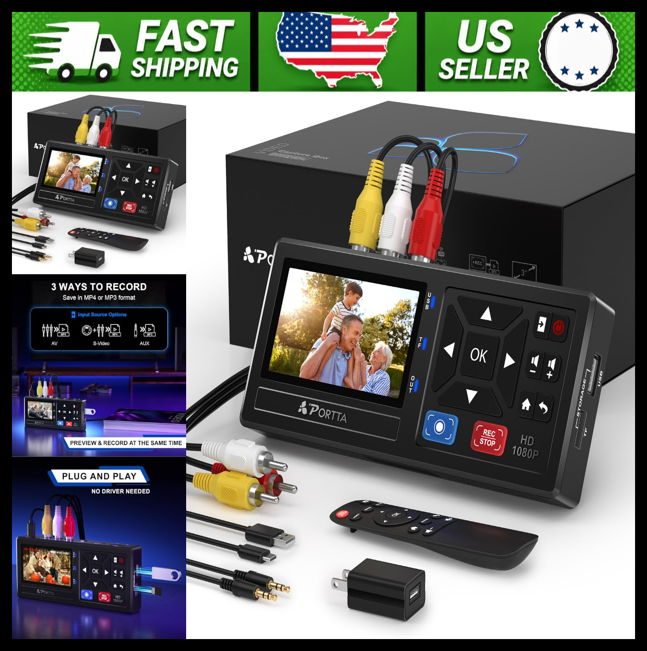 Portta VHS to Digital Converter with Remote for VCR, Hi8, Mini DV, Games