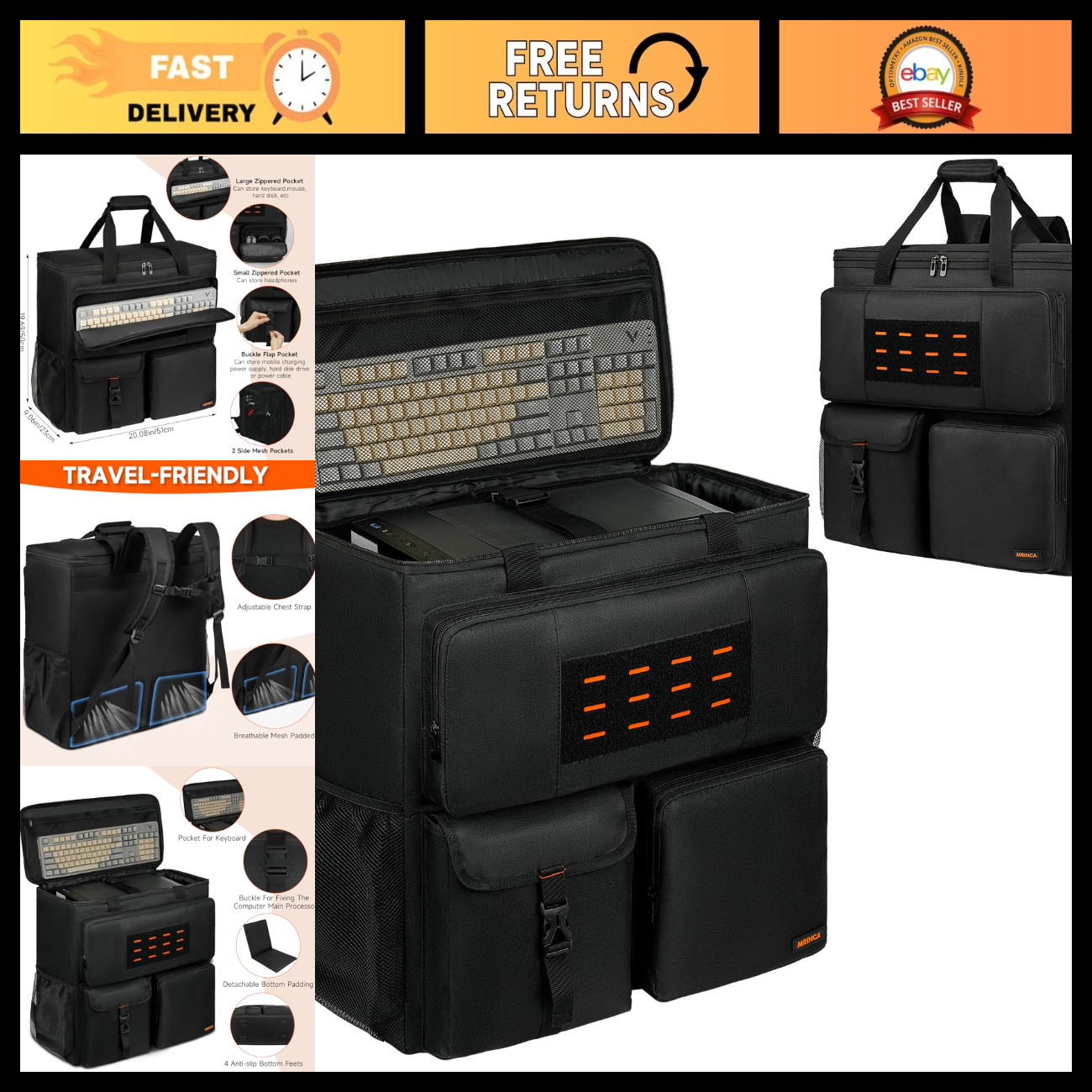 Large ATX Mid-Tower Desktop Computer Carrying Case - Durable, Portable, Protecti