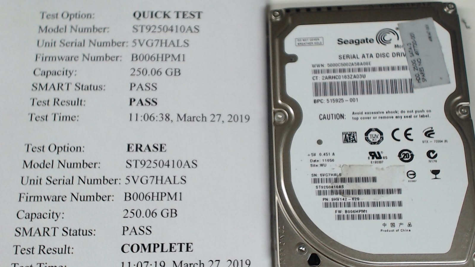 SEAGATE MOMENTUS ST9250410AS 250GB SATA HARD DRIVE P/N: 9HV142-037