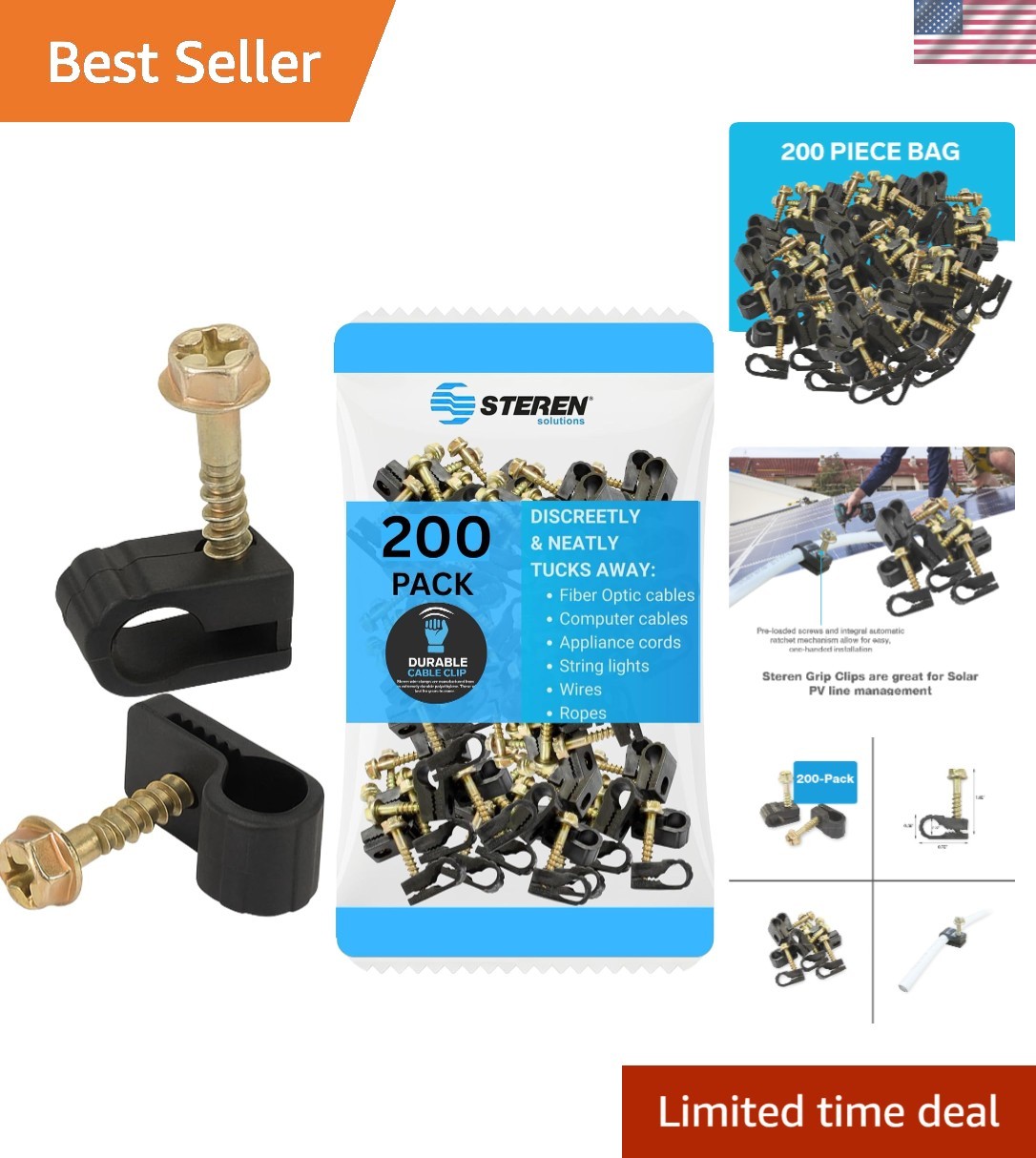 Effortless Cable Organization - 200 Count Clamp Clips with Pre-Inserted Screws
