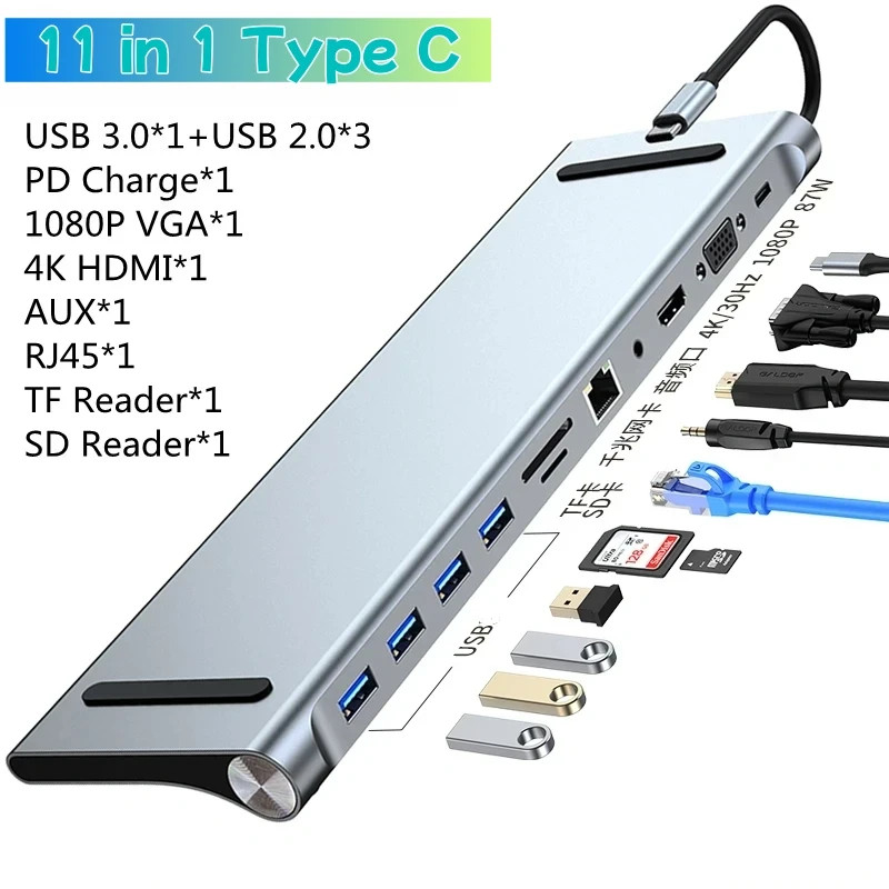 12 In 1 Type-C Laptop Docking Station USB 3.0 HDMI 4K VGA PD For MacBook USB Hub