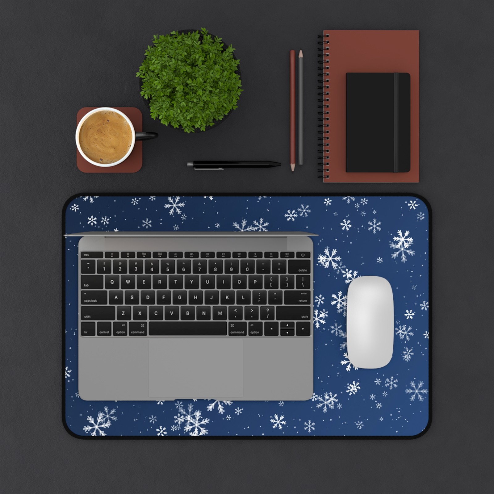 Snowflake Desk Mat 12x18 Winter Mouse Pad Large Navy Christmas Office Gift