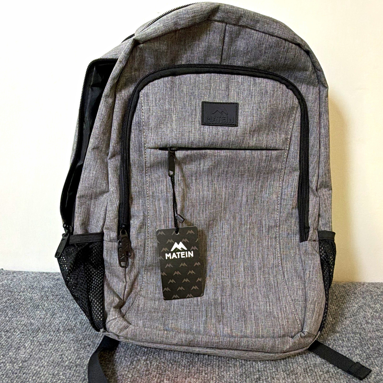 MATEIN Solid Laptop Backpack with Built-In USB Port, Gray/Black Backpack