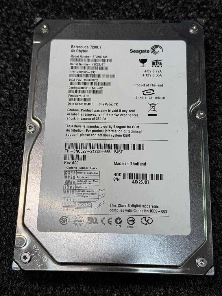 Seagate 9W2005-633 ST340014A 40GB 7.2K RPM FW 8.16 DC 06493 ATA-100 3.5" HDD