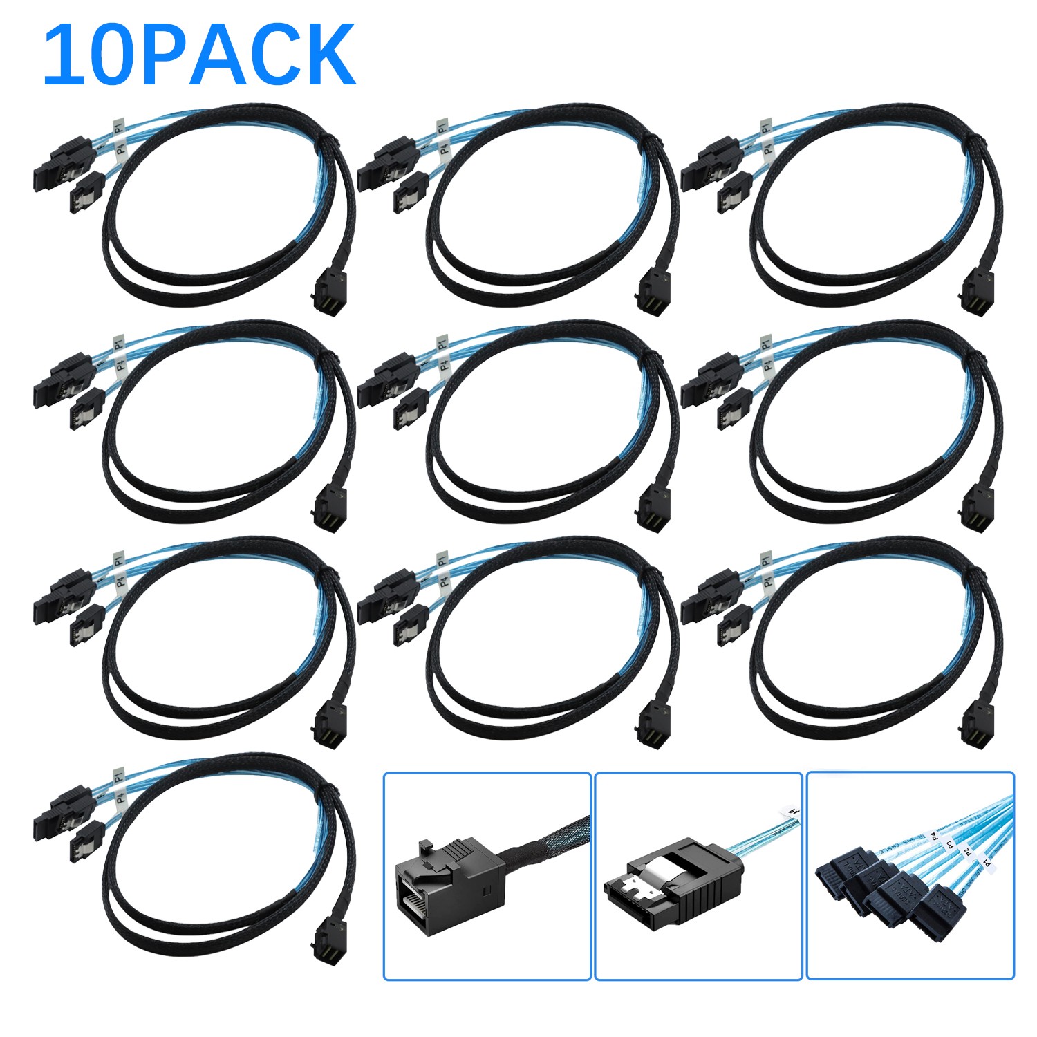 10PCS Mini SAS SFF-8643 To 4 SATA 7pin Hard Disk 6Gbps Data Server Raid Cable 1M