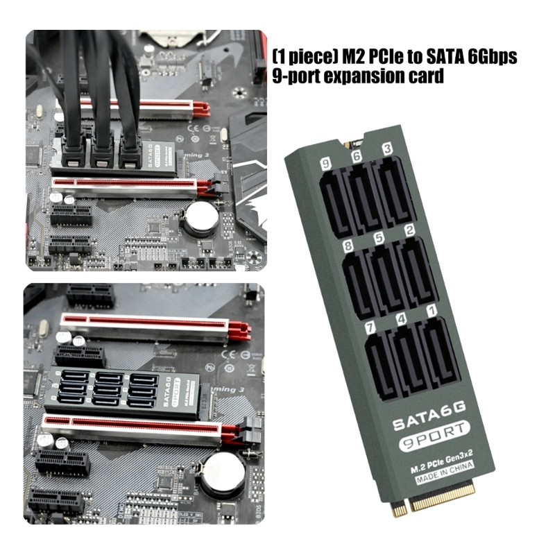 Metal M.2 PCIe To SATA3.0 6Gbps 9 Port Adapters For Multiple Device Connection