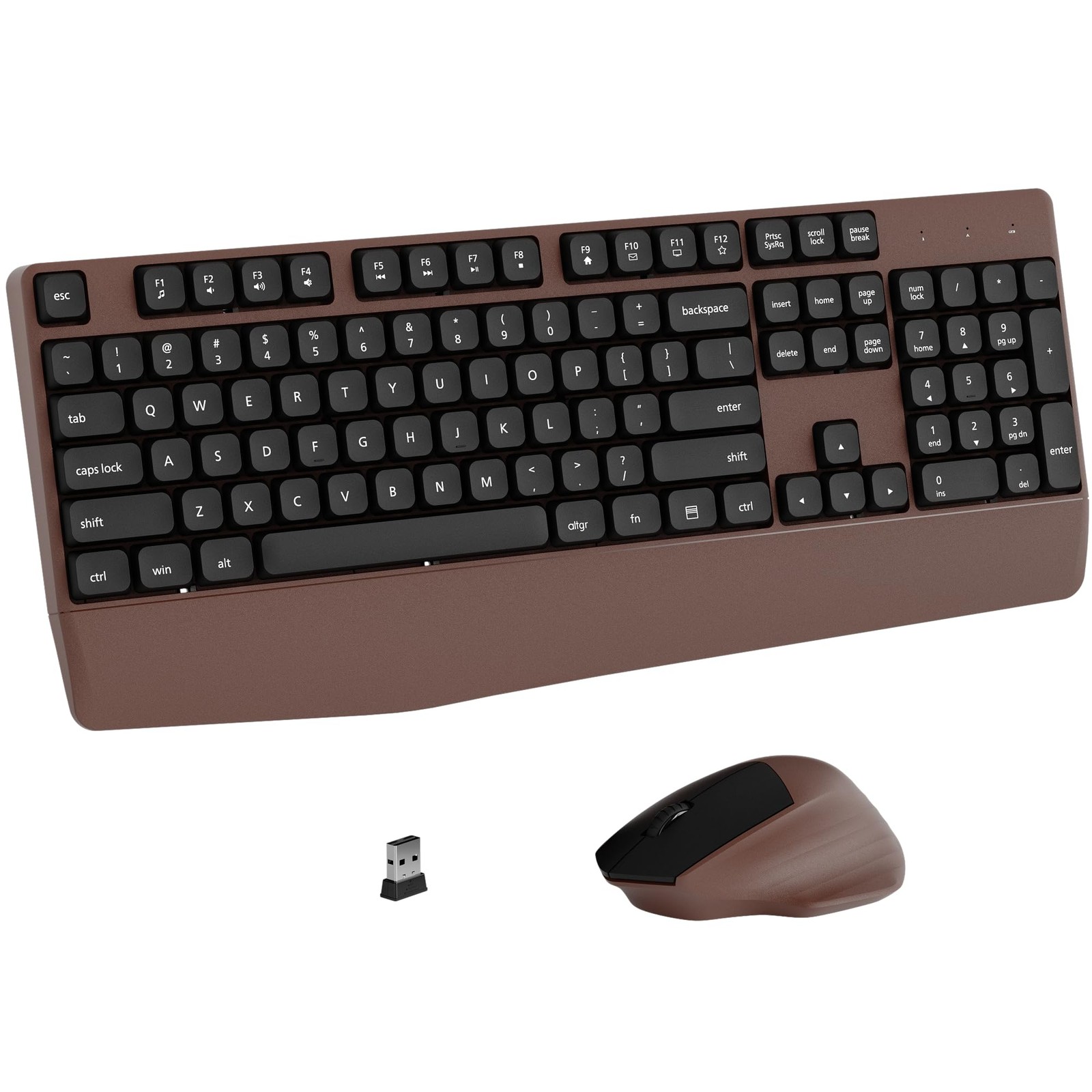 Coffee Ergonomic Wireless Keyboard Mouse Combo Wrist Rest BK Chipset Auto Sleep